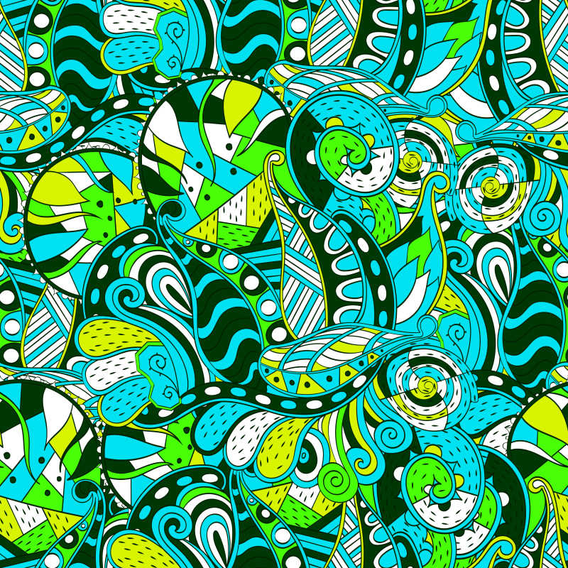 蓝绿色的创意涂鸦抽象装饰图案矢量背景
