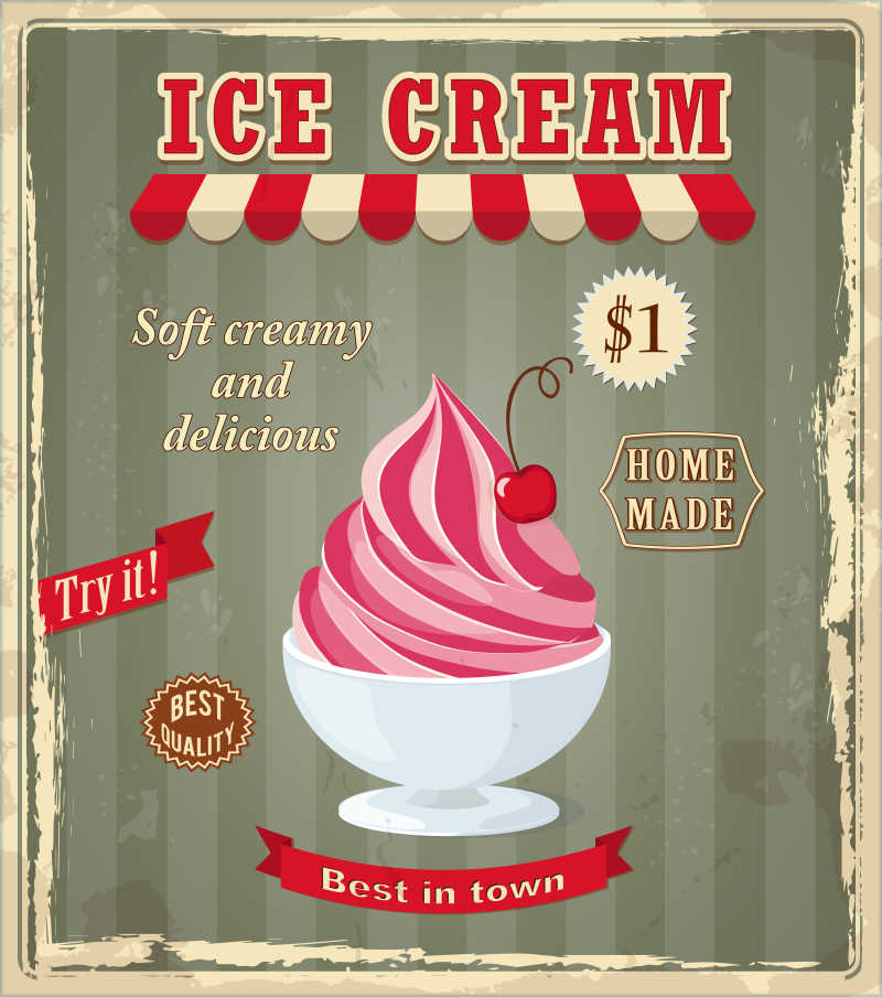 老冰淇淋店创意海报矢量插图