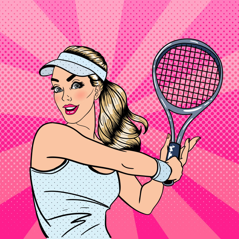 矢量打网球的女人矢量插图