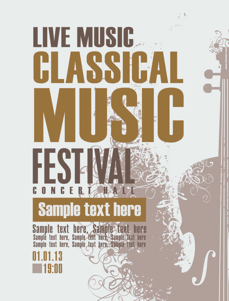 古典音乐会小提琴协奏曲海报矢量背景