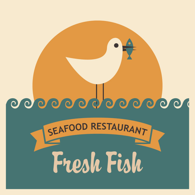 海鸥元素的矢量海鲜餐厅的标志设计