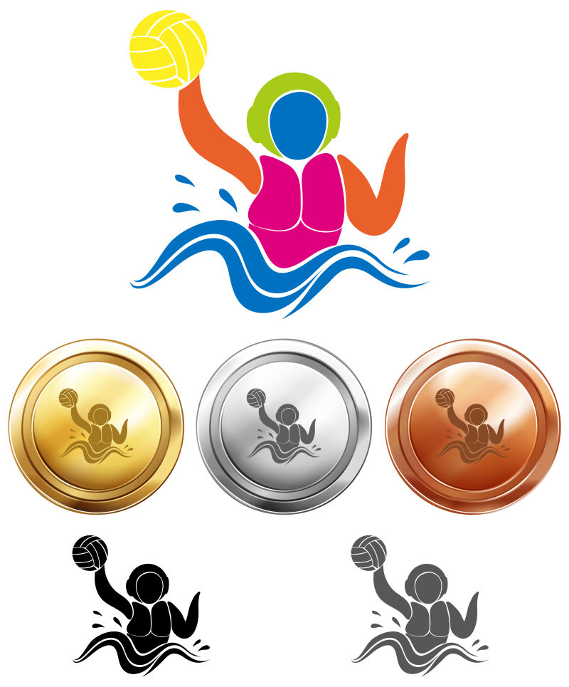 矢量水球项目的图标和奖牌