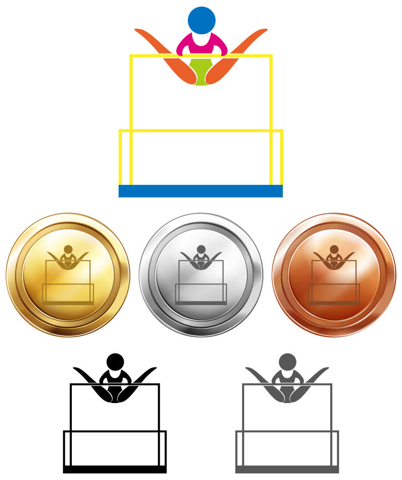 矢量高低杠项目的图标和奖牌