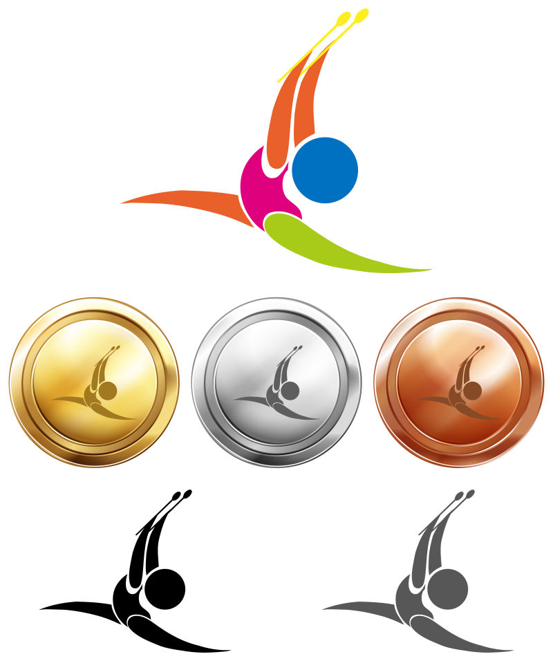矢量艺术体操项目的图标和奖牌